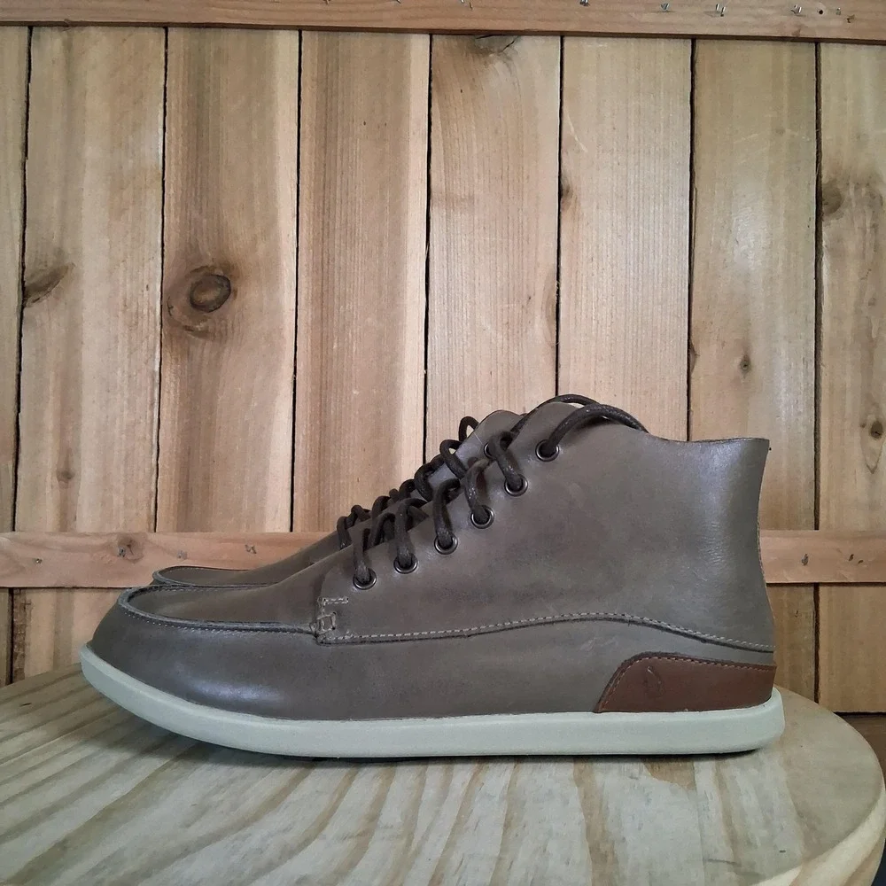 OluKai Nalukai Boots Mens 8 Brown Leather Chukka Ankle Casual Shoes Lace Up